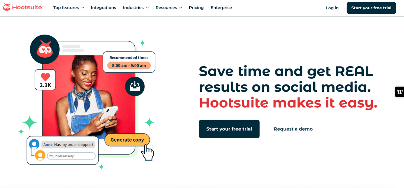 Home page of Hootsuite