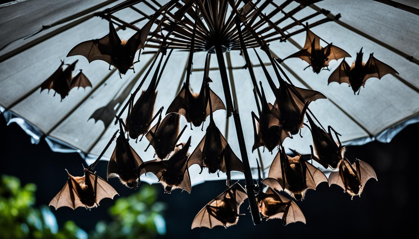 Bats roosting in patio umbrella