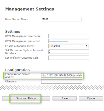 Enter the provisioning URL in the DECT web interface