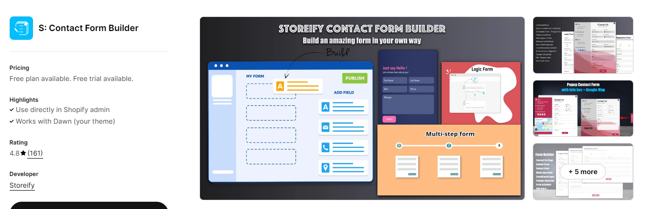 Storeify contact form builder Shopify