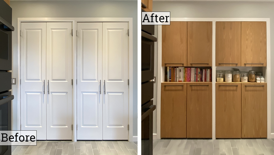 Before and after wood veneer cabinet doors