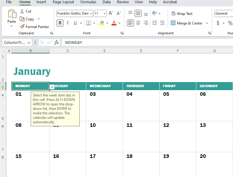 Excel Academic Calendar Template