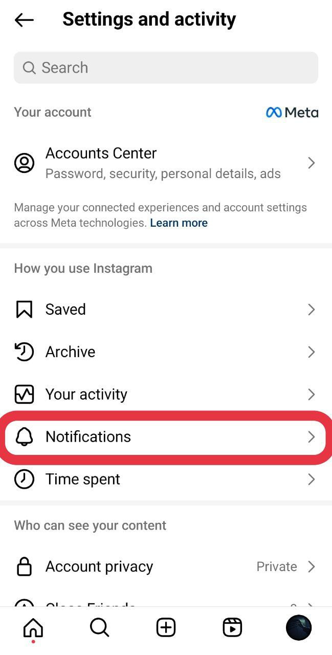 How to turn on quiet mode on Instagram - Step 2