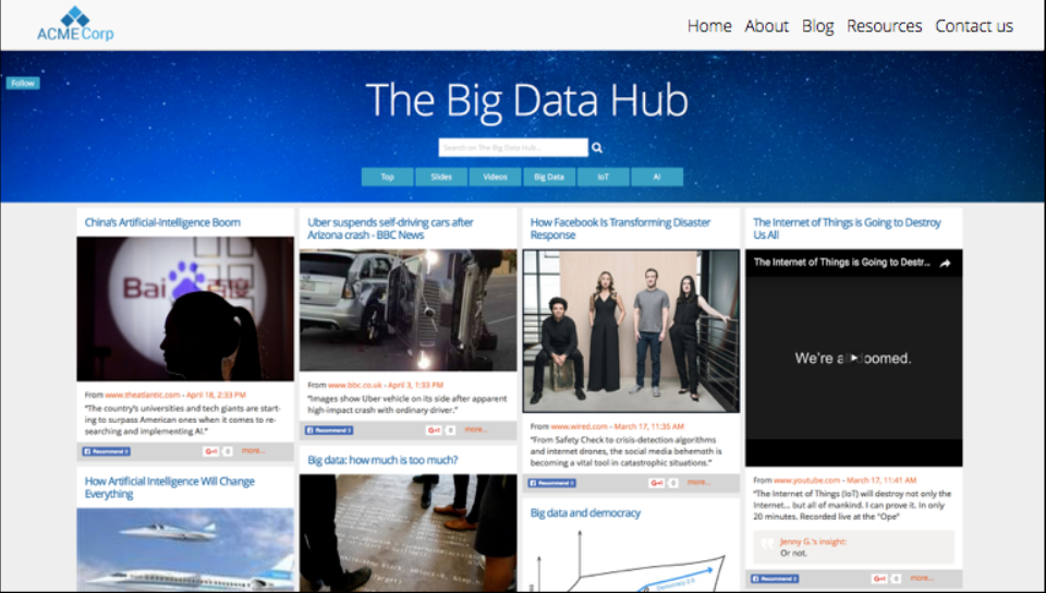 screenshot of Scoop.it data hub