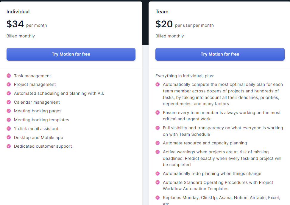 Motion Plans and Pricing 