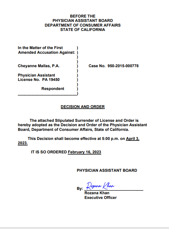 lawsuit against Cheyanne Mallas: PA Cheyanne.