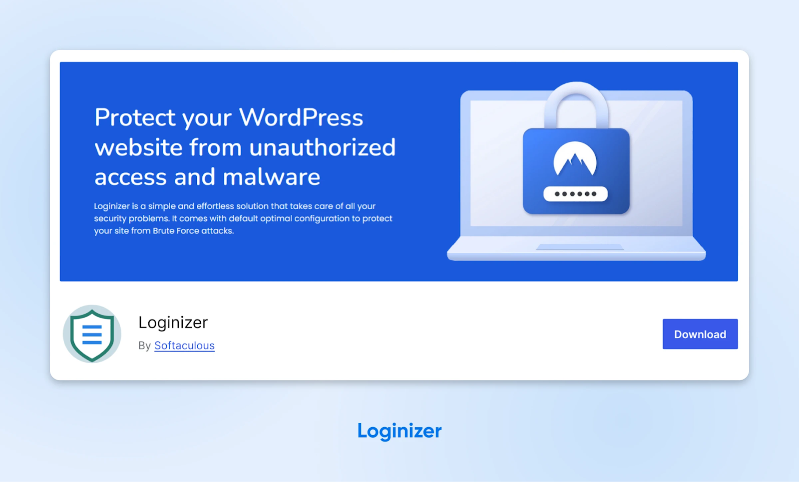 Plugin Loginizer que proporciona soluciones de seguridad para proteger los sitios web de WP contra accesos no autorizados y ataques de malware.