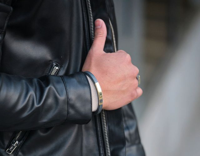 man wearing a mens duplex bracelet from John Atencio