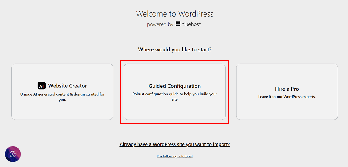 Bluehost Guided Configuration