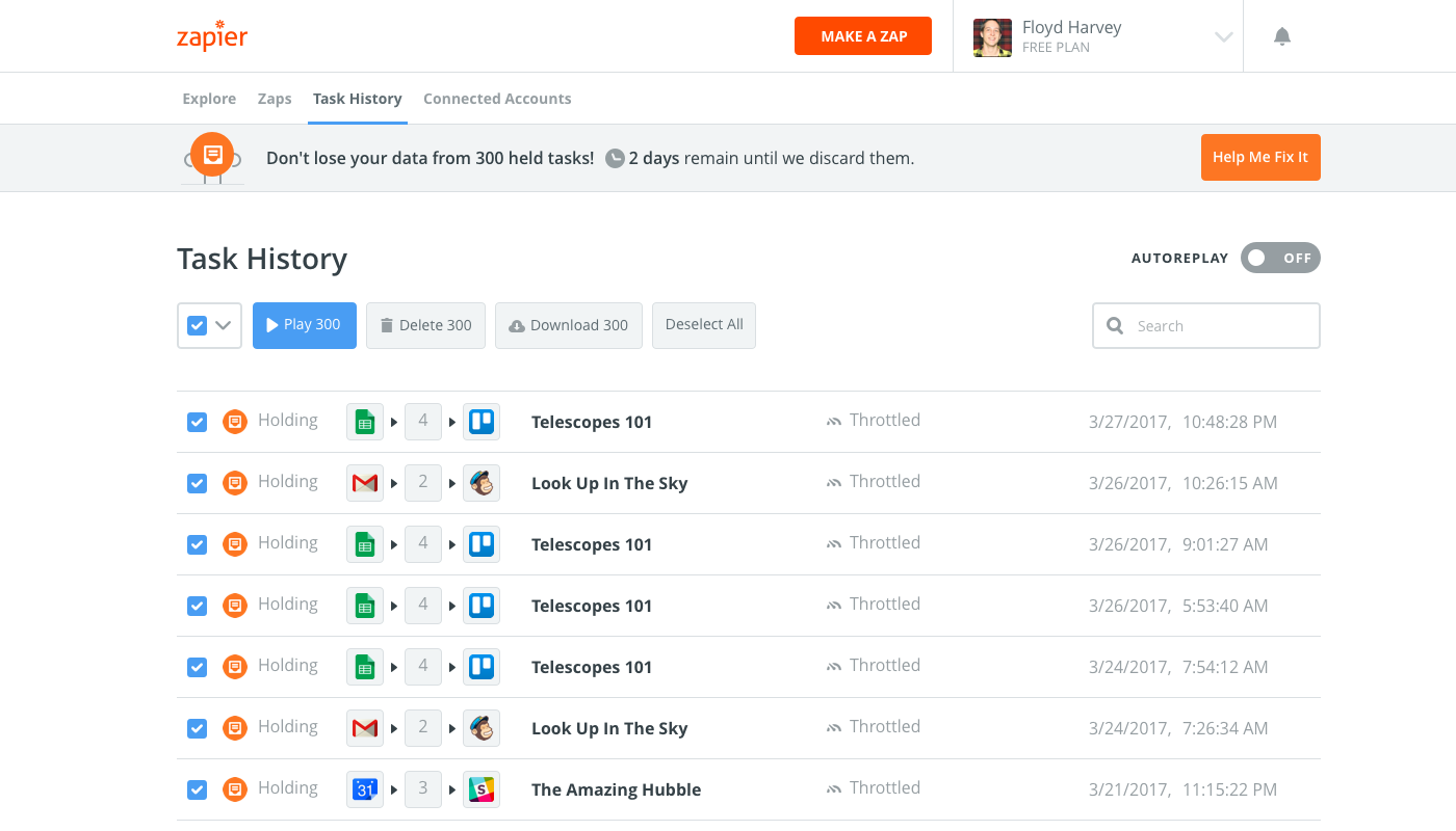 Task History and Logs for Zapier