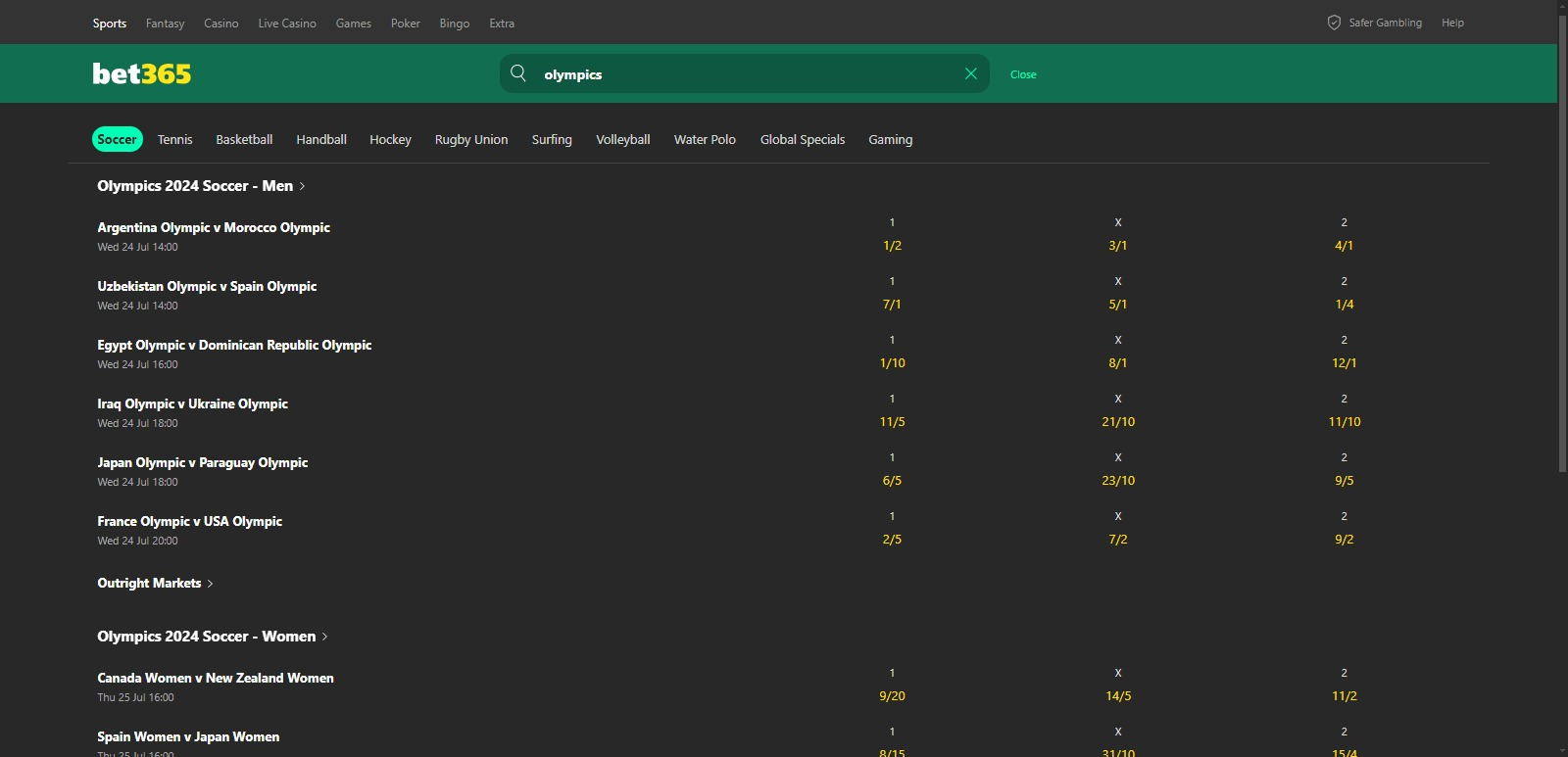 bet365 Olympics Page