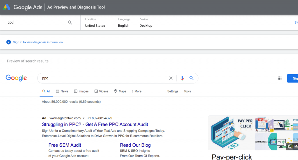 Google Ads Ad Preview & Diganosis Tool