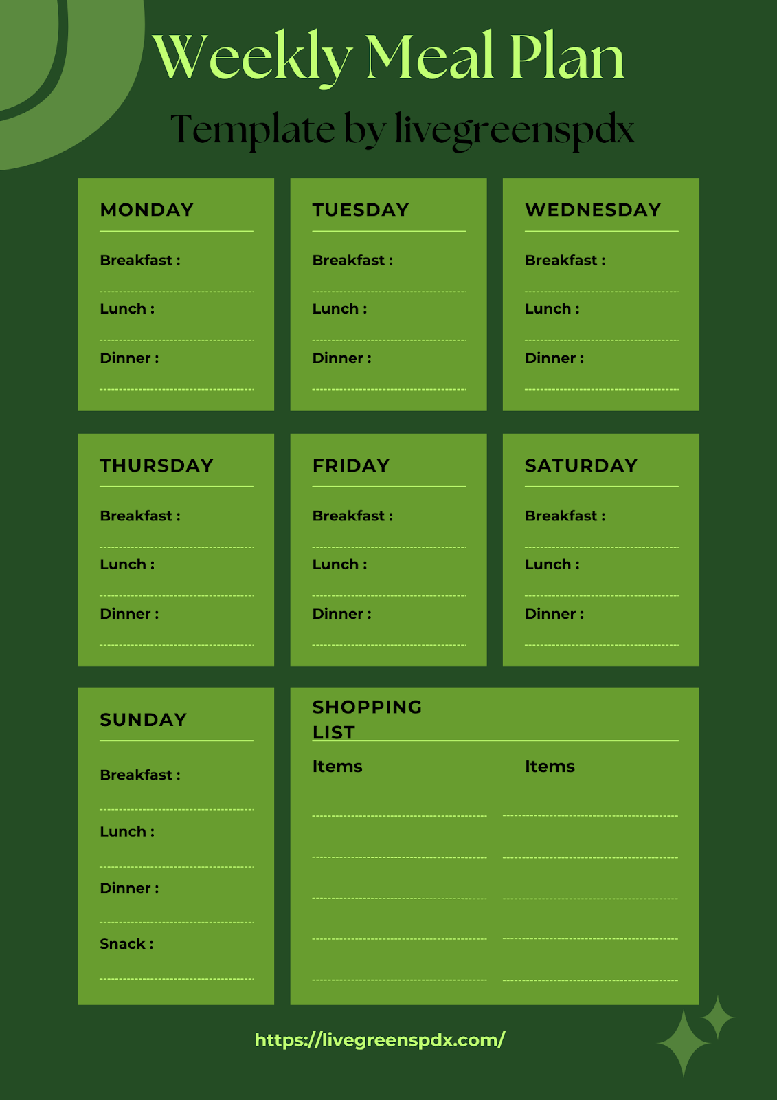 Weekly Meal Preparation Template