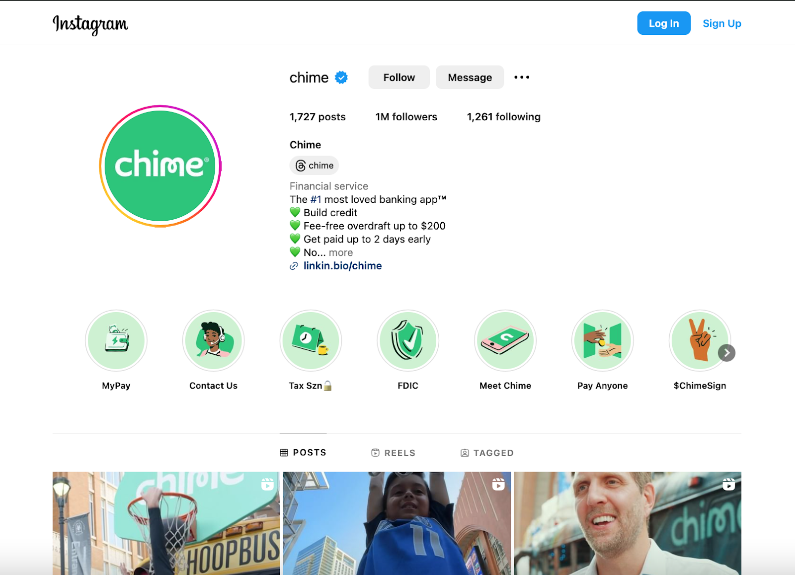 Chime Instagram account