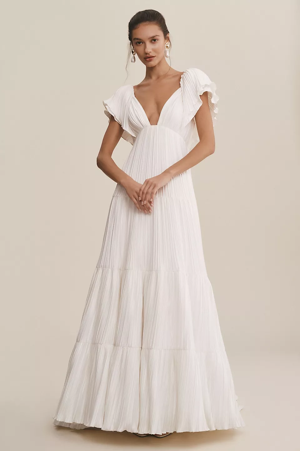 pleated wedding dress with short sleeves by BHLDN