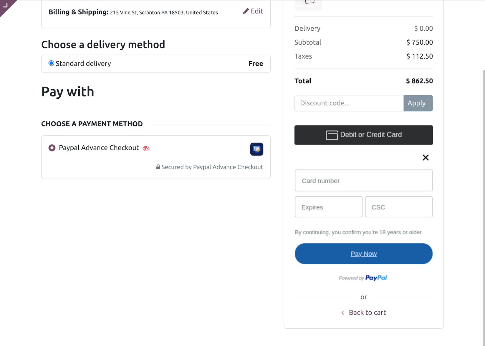 Odoo Website Paypal Advance Checkout Payment Acquirer