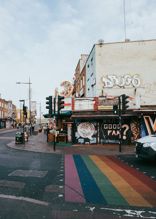 The picture shows a Rainbow Crosswalk, a symbol of solidarity with the LGBTQ community.