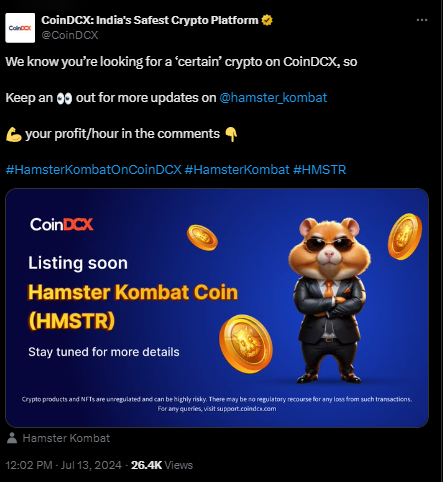 CoinDCX Tweet