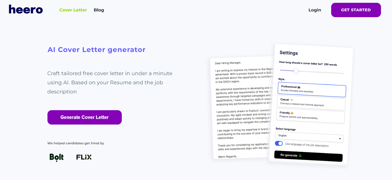 Heero.ai AI Cover Letter Generator