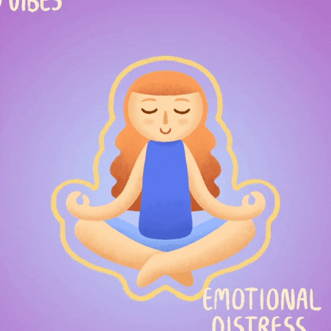 GIF of a cartoon girl doing yoga and meditation to repel negative vibes