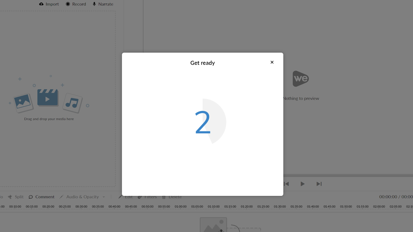 Countdown timer of WeVideo's screen recording tools.