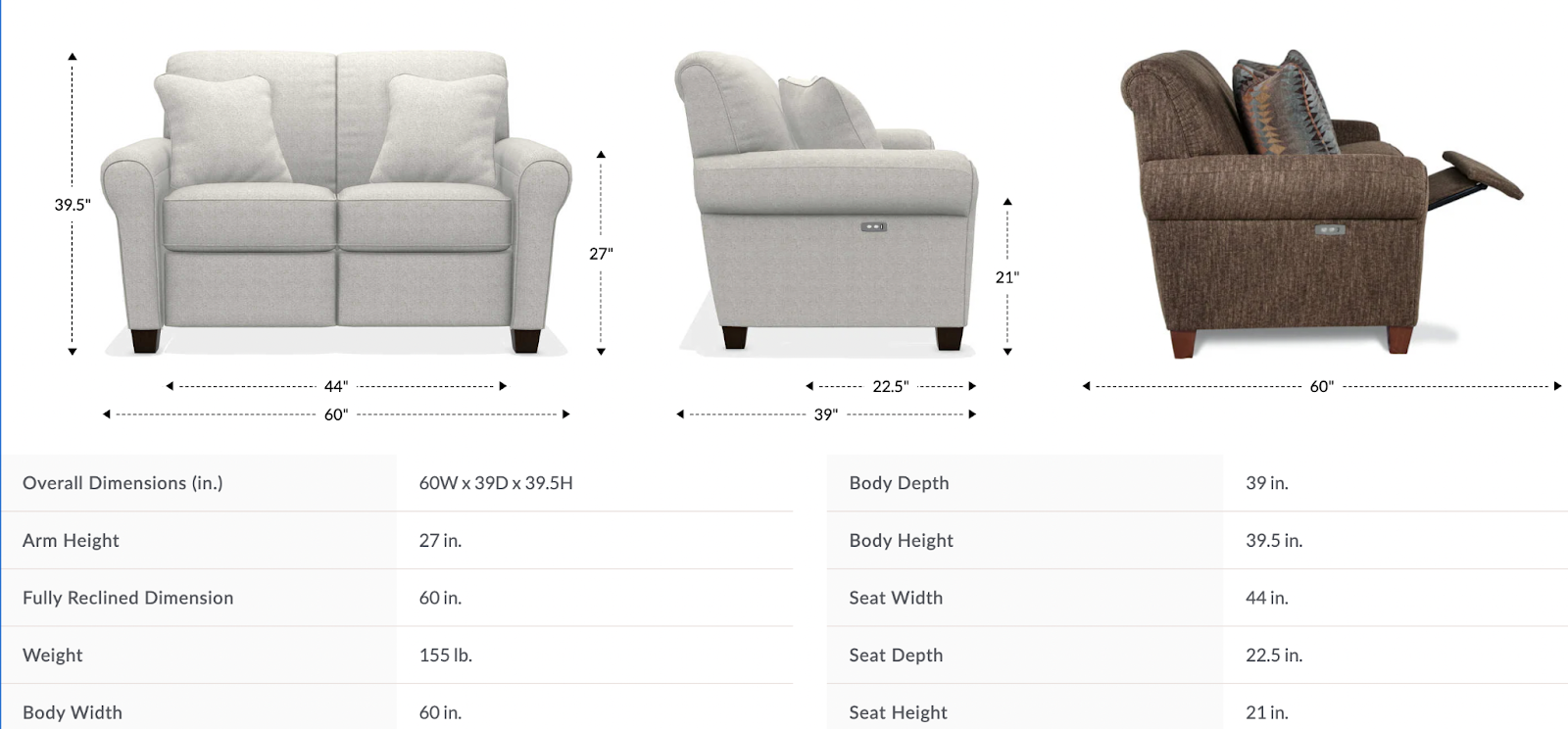 bennett duo reclining loveseat dimensions