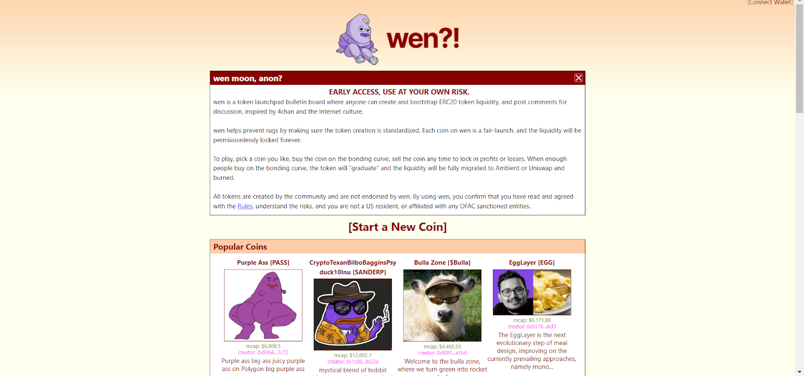 screenshot of wen.markets homepage