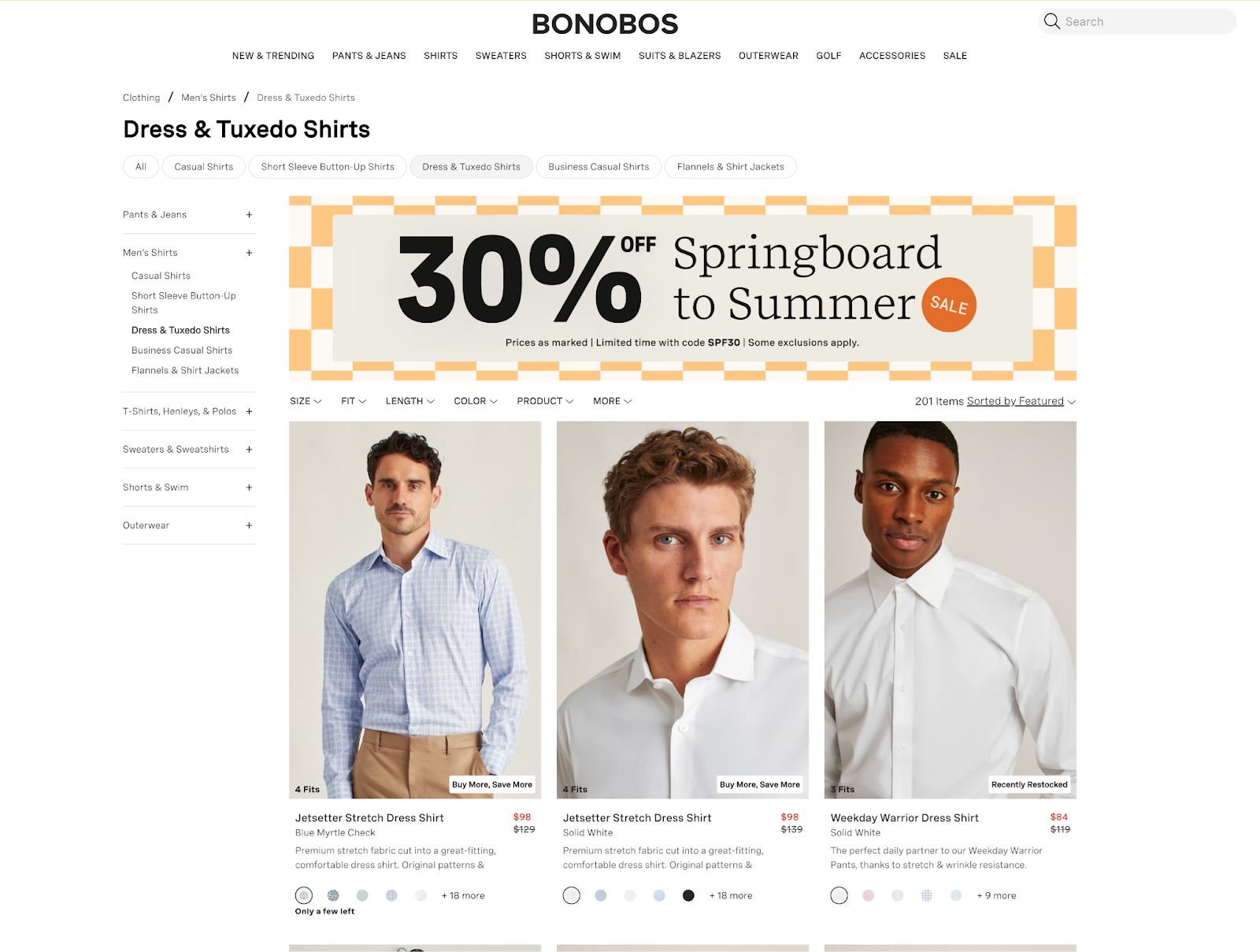 Bonobos apparel ecommerce page example