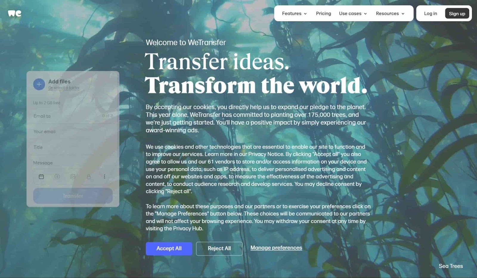 Screenshot of WeTransfer Pro website