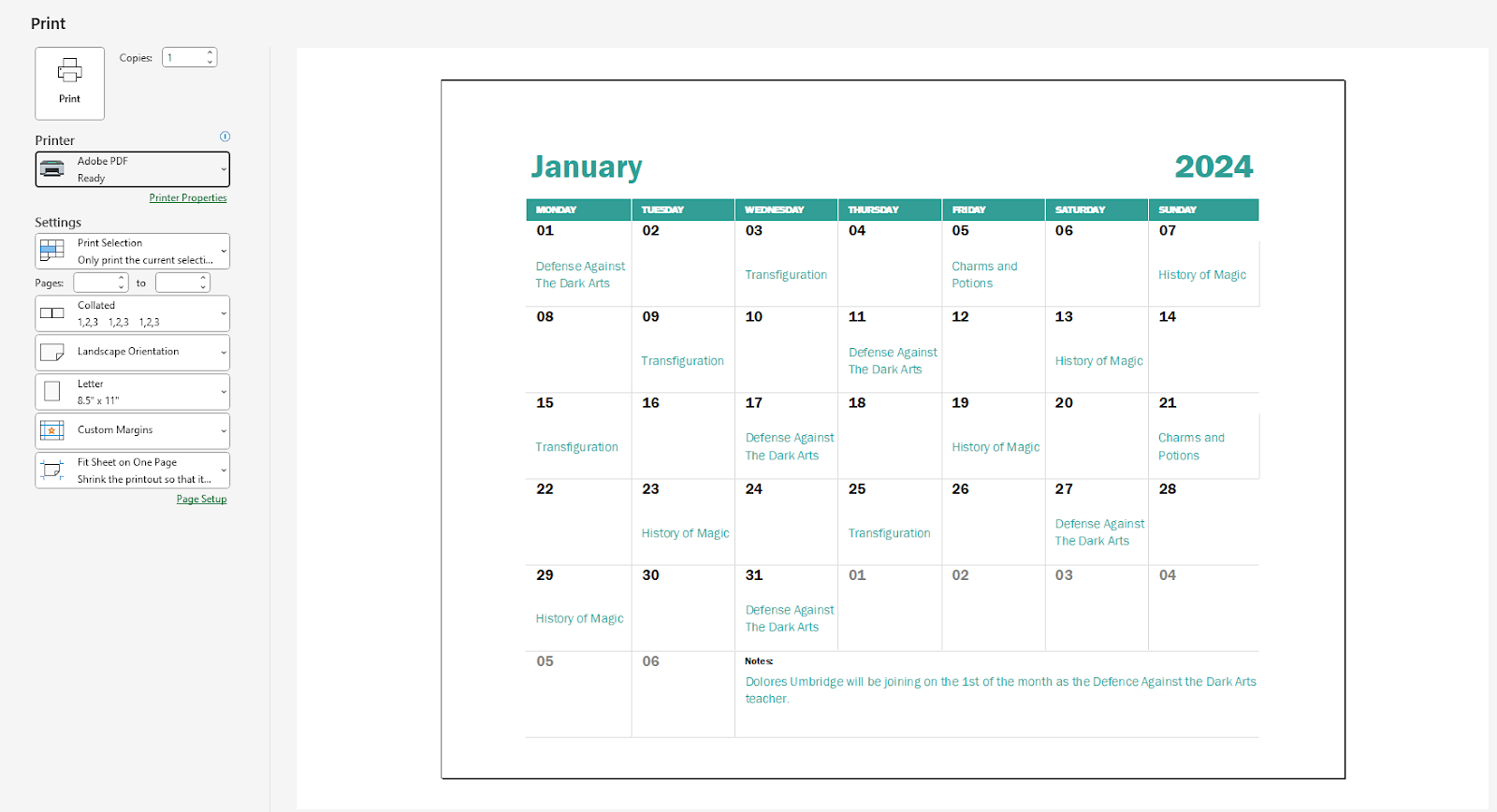 Excel Academic Calendar Template