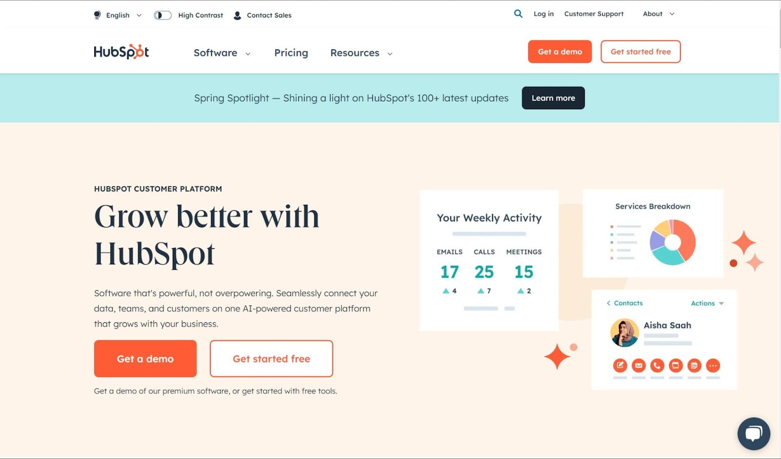 Screenshot of HubSpot website