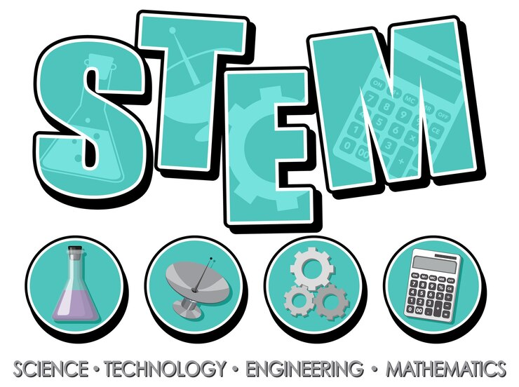 STEM education logo with icons on a white background.