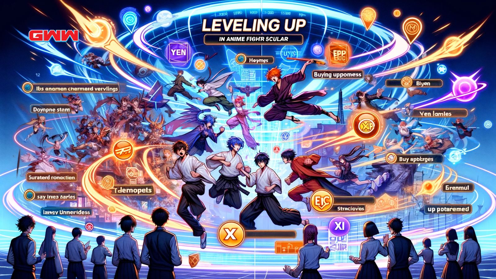 Escena de batalla dinámica, cómo subir de nivel en Anime Fighters Simulator
