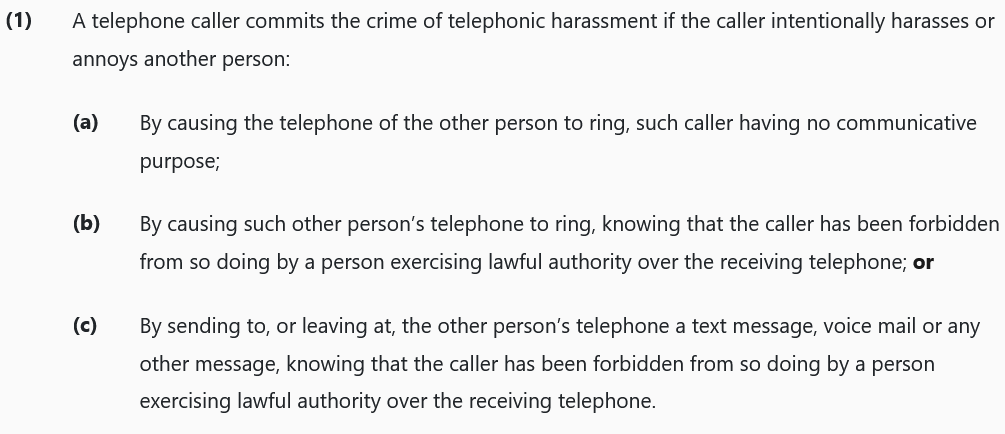 Oregon Revised Statutes 166.090 - telephonic harassment 
