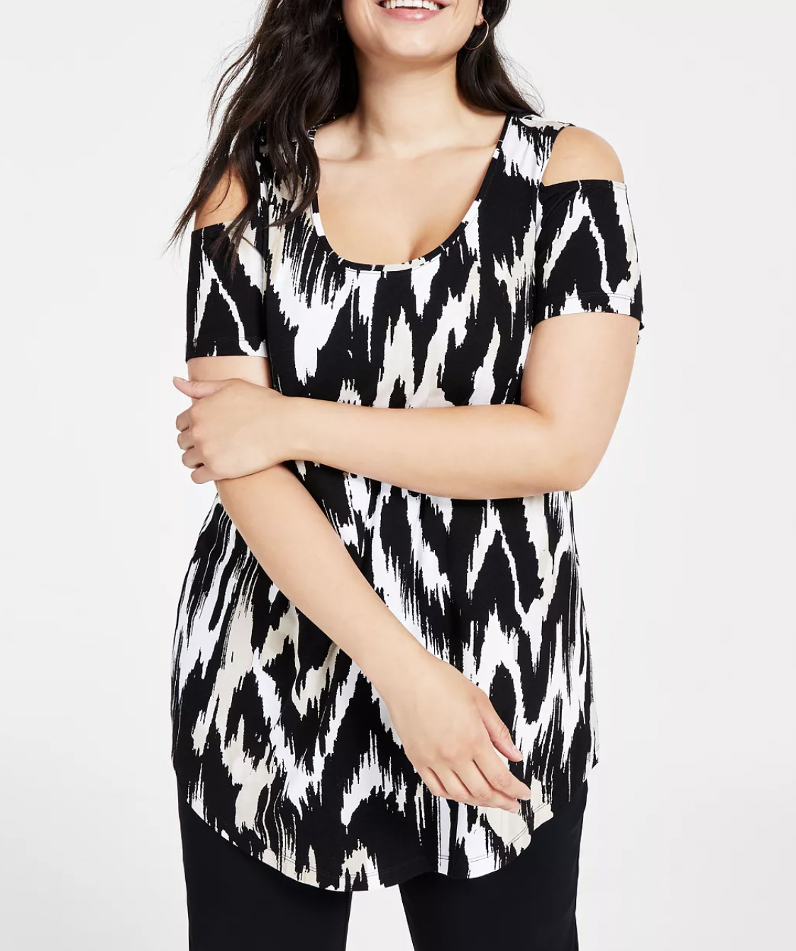 JM COLLECTION Plus Size Printed Cold-Shoulder Top, Created for Macy's