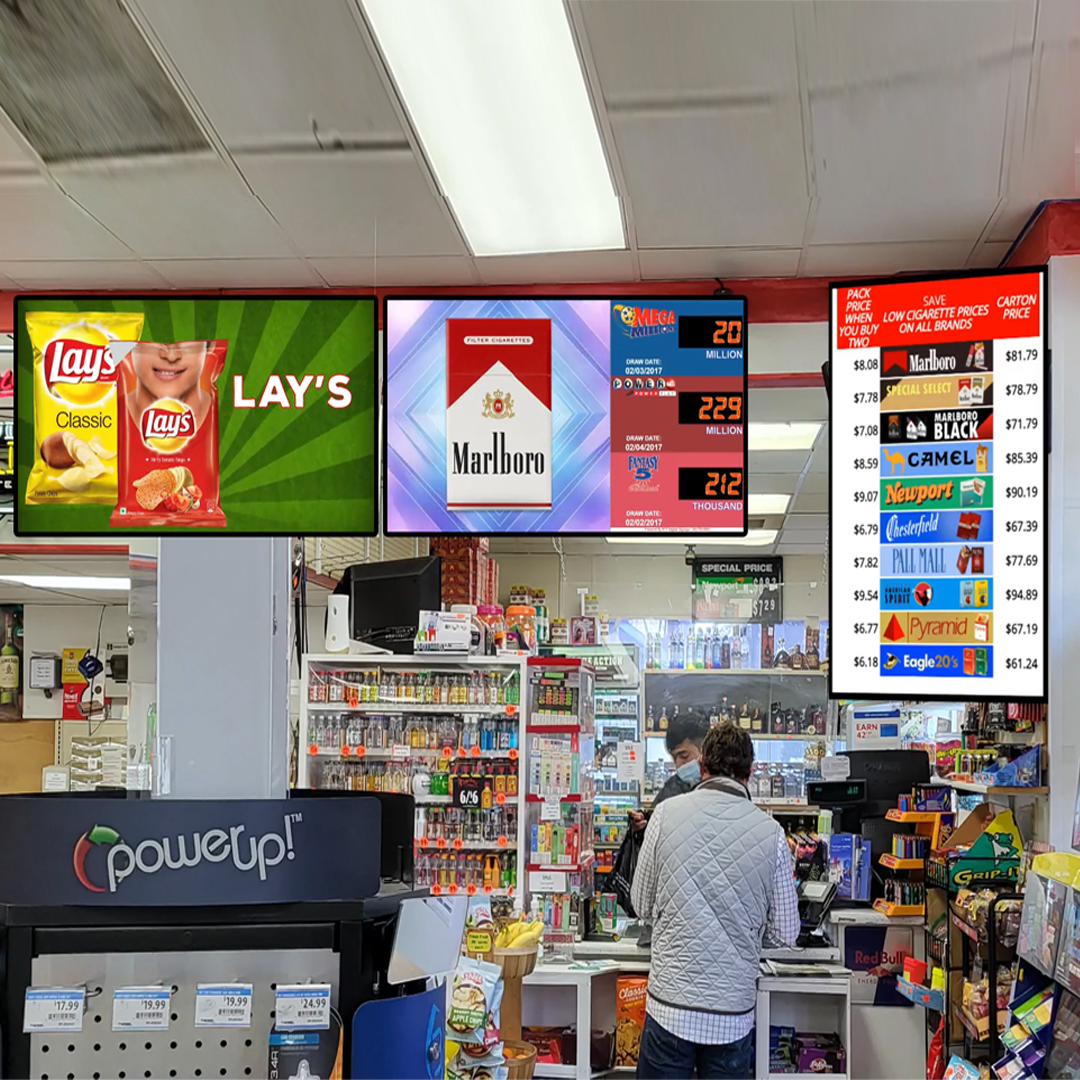 Utilize dynamic digital signage content for your store. Image Source: RTTDigital Signage. Convenience Store Digital Signage - Rev Interactive