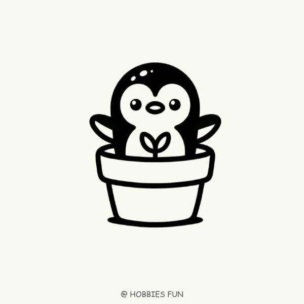 penguin drawing simple, Penguin in a Pot