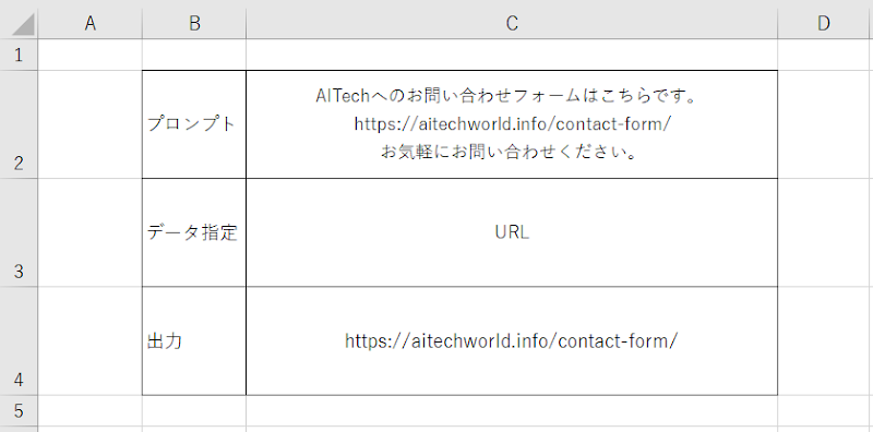 エクセルにおけるURLの出力