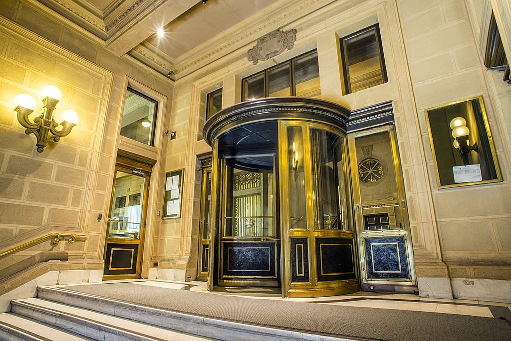 The entrance of the Chilean central bank in Santiago, Chile.