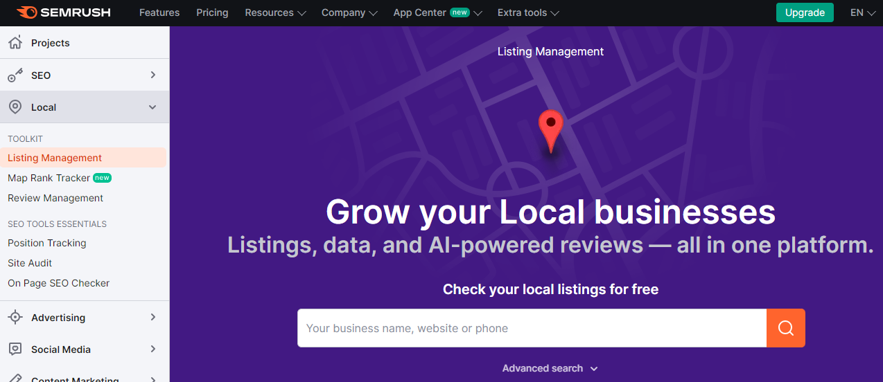 SEMrush Listing Management is a local seo tool for improving your local SEO efforts