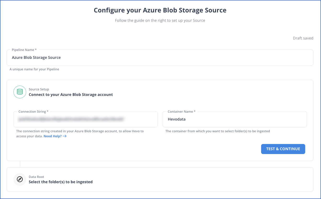 Azure Blob Storage to Snowflake: Configure your Azure Blob Storage Source page.