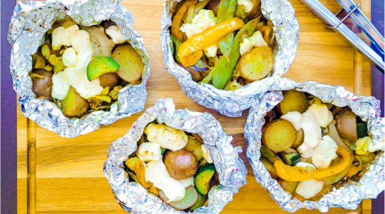 Vegetable and Baby Potato Foil Packs with Cheese Curds and Curry