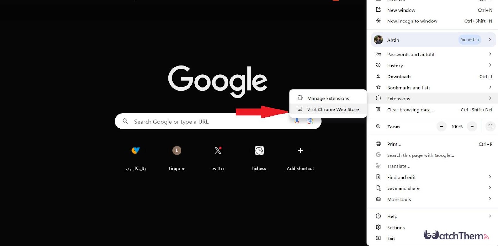 Chrome Extensions in the navigation bar