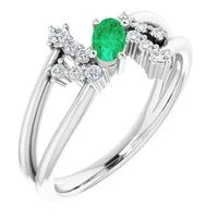 14K White Emerald & 1/8 CTW Diamond Bypass Ring