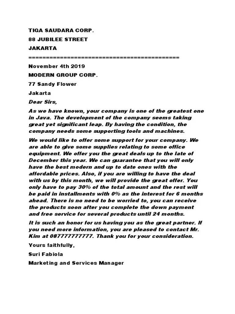 Contoh Business Offering Letter