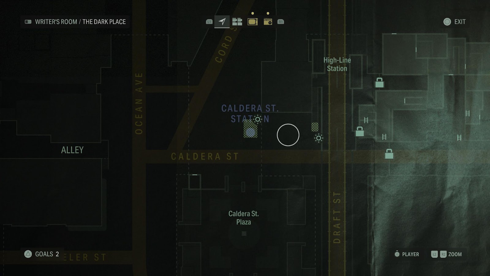 An in game screenshot of the Dark Place map from Alan Wake II. 