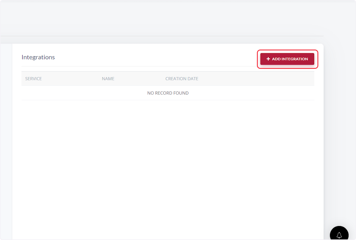 Click on "+ADD INTEGRATION" button.