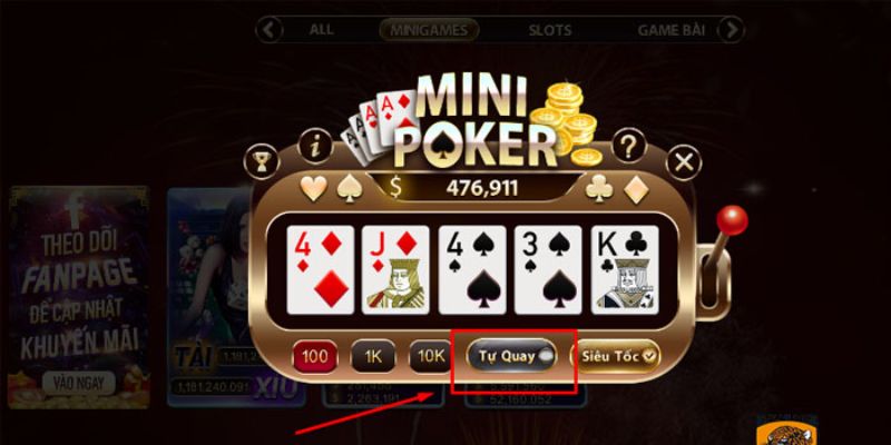 Giao diện chơi Mini Poker trên máy tính