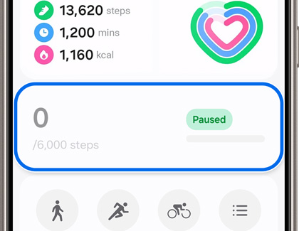 Steps widget highlighted in the Samsung Health app