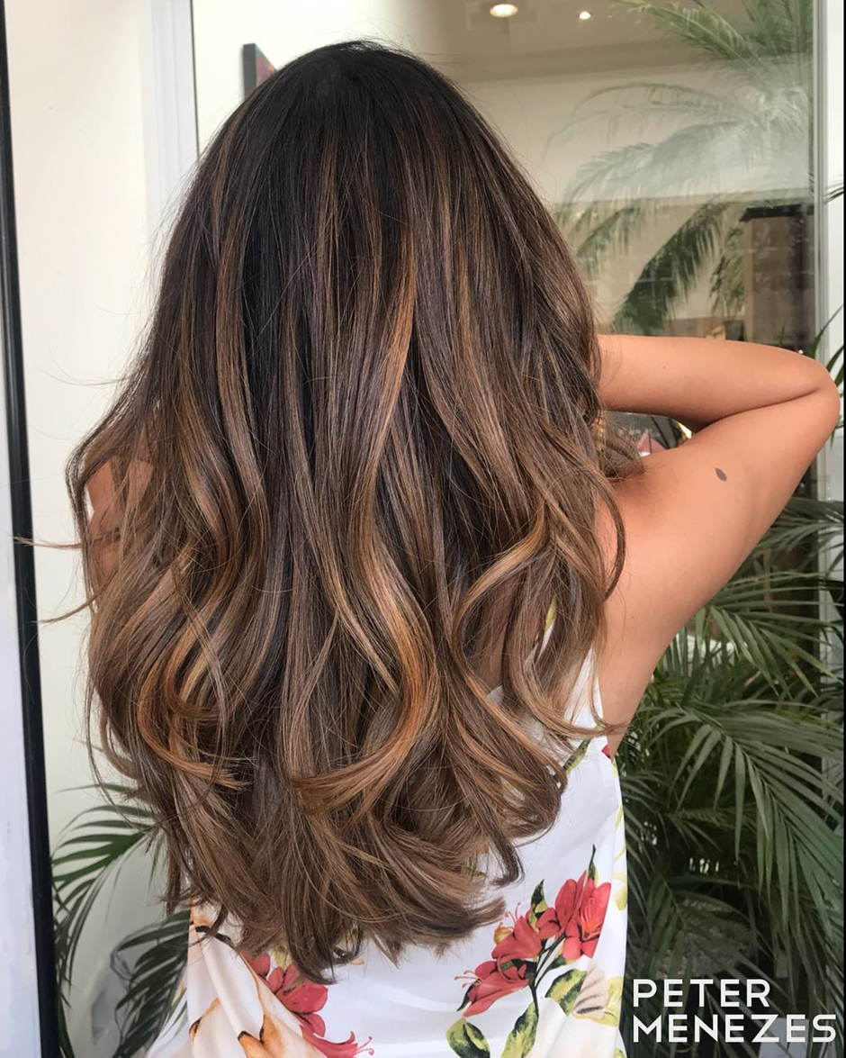 Brown hair with cinnamon highlights in espresso